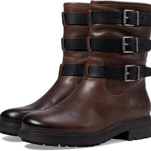 Lucky Brand Dark Brown Women's Cheviss Triple Strap Moto Lug Sole Boots 5.5